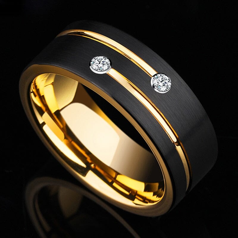 Luxury Men's 8mm Black Stainless Steel Gold Color RingRing