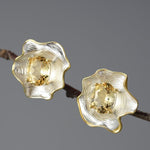 Vintage Baroque Style Topaz Citrine Gemstone Curled Leaf Stud Earrings - 925 Sterling SilverEarringsCitrine