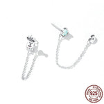 Long Tassel Asymmetric Opal Chain Stud Earrings - 925 Sterling SilverEarrings