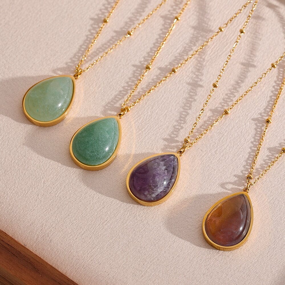 Charm Water Drop Amethyst Green Aventurine Natural Stone NecklaceNecklace