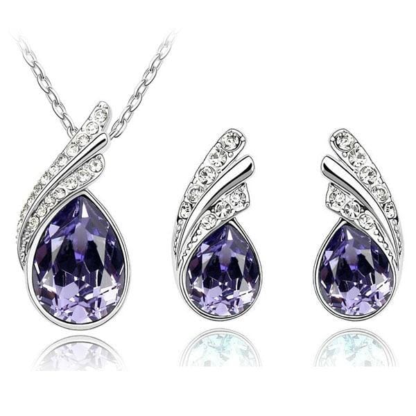 Austria Crystal Water Drop Leaves - A Pair of Earrings and a Necklace - Free ShippingEarringsPurple