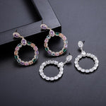 Round Flower CZ Crystal Dangle EarringsEarrings