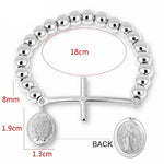 WWJD Virgin Mary Rosary Cross Stretch Strand Stainless Steel BraceletBracelet