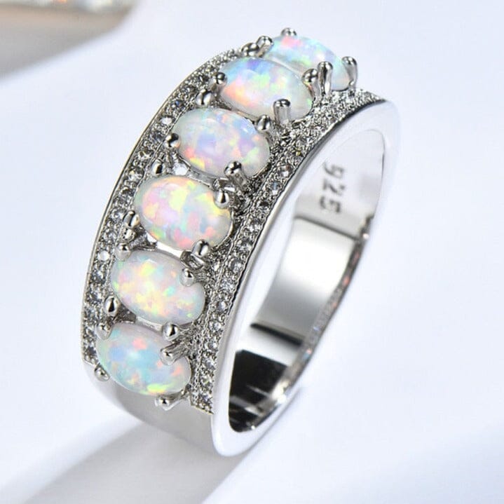Promise Love Big White Fire Opal Stone Ring - 925 Sterling SilverRing6