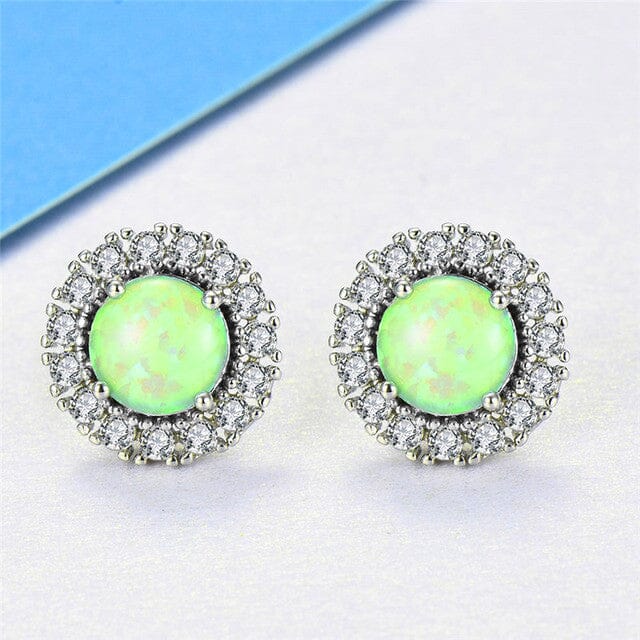 Green Fire Opal Cubic Zirconia Silver EarringsEarringsGreen Opal