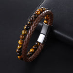 Yellow Tiger Eye in Genuine Leather BraceletBracelet