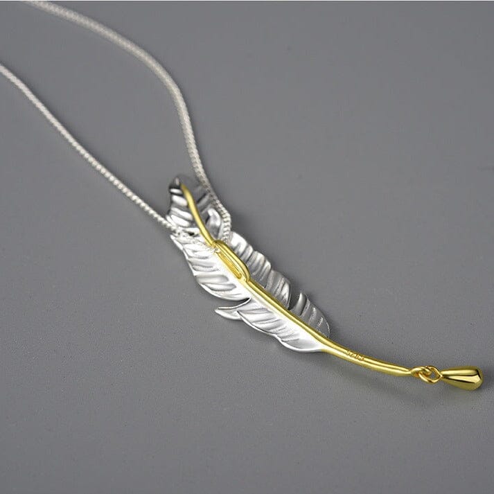 Long Goose Feather Pendant Necklace - 925 Sterling SilverNecklace