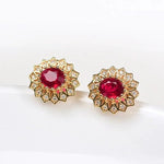 Luxury Ruby Gemstone Flower Stud Earrings - 925 Sterling SilverEarrings