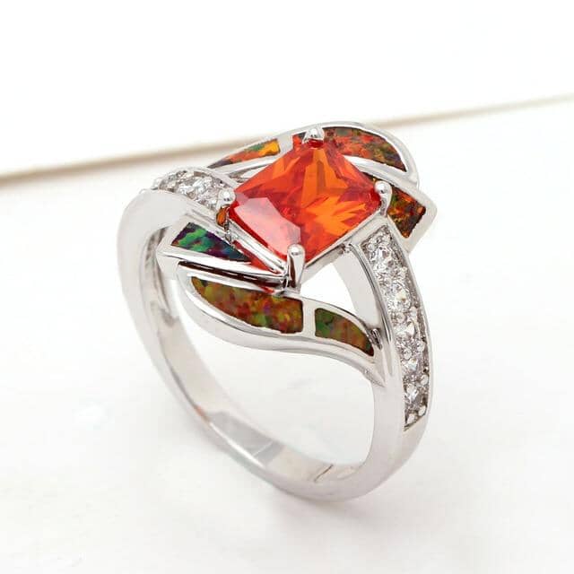 Orange Fire Opal Diamonds RingRing