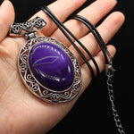 Natural Stone Oval Shape Pendant NecklaceHealing CrystalsPurple Stripe Agate