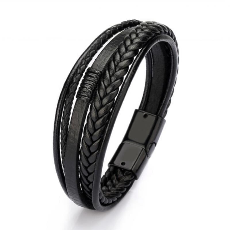 WWJD Fashion Classic Black Woven Leather Inlaid Cross Magnetic BraceletBracelet