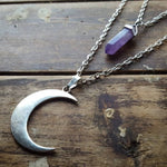 Amethyst Crystal Wire Wrapped Moon Gothic NecklaceNecklaceA8