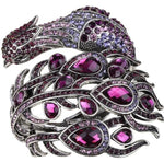 Peacock Crystal Rhinestone Bangle Cuff JewelryJewelry SetPurple