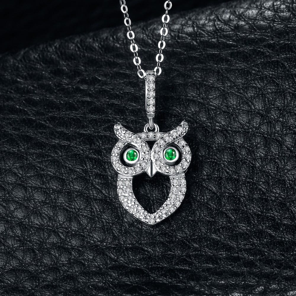Owl Simulated Nano Emerald Pendant - 925 Sterling SilverPendant
