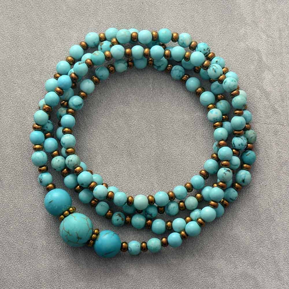 Classic Turquoises Stones Beaded Elastic Strands NecklaceNecklace