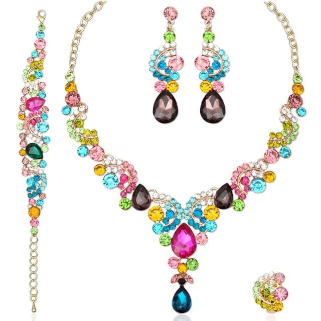 Blue Sapphire Necklace Earring SetEarrings4pcs Set Multicolor