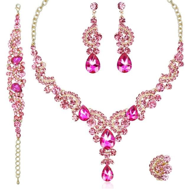 Blue Sapphire Necklace Earring SetEarrings4pcs Set Hot Pink