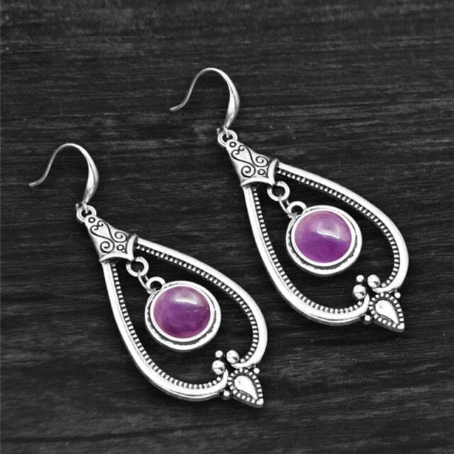 Vintage Round Stone Dangle EarringsEarringsNatural Amethyst