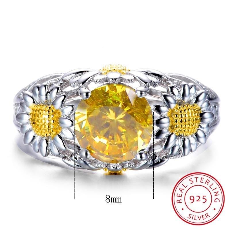 Round Yellow Zircon Ring - 925 Sterling SilverRing