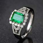 Vintage Emerald Resizable Diamond Ring - 925 Sterling SilverRing