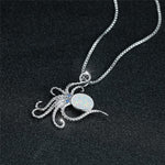 Octopus White Blue Opal Oval Stone Necklace - 925 Sterling SilverNecklaceWhite45cm