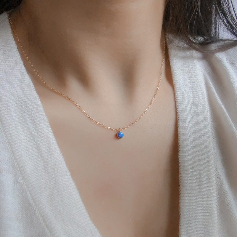 Fashion Classic Round Blue Opal Choker Necklace - Real 925 Sterling SilverNecklace