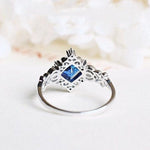 Vintage Princess Cut Lab Sapphire Ring - 925 Sterling SilverRing