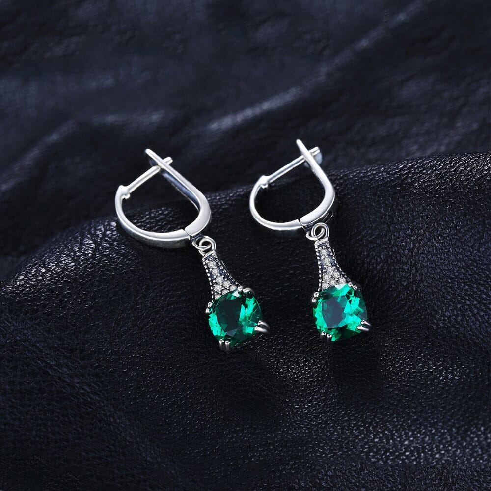Unique Cushion Emerald Hoop Earrings - 925 Sterling SilverEarrings