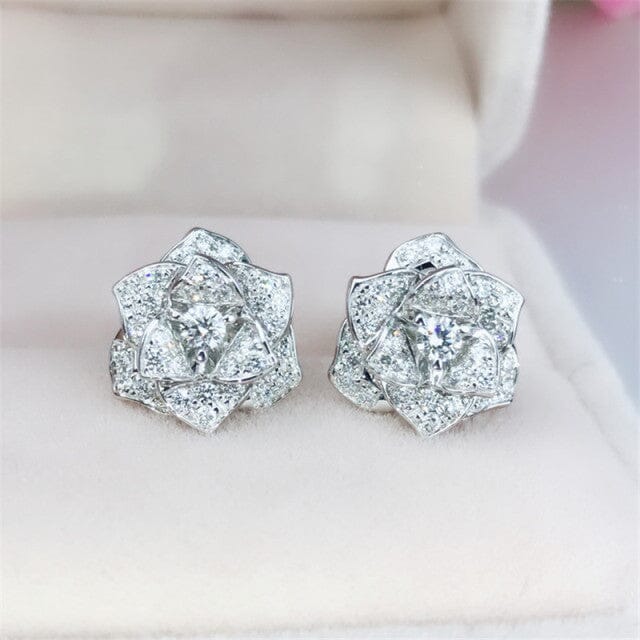 Flower Diamond Stud Earrings - 925 Sterling SilverEarringsSilver