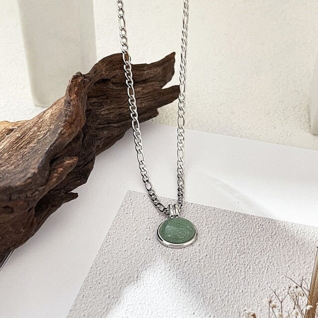 Elegant Oval Green Aventurine Ring and NecklaceRingnecklace-silver