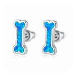 Blue and White Fire Opal Push-Back Stud EarringsEarringsSilver - Blue