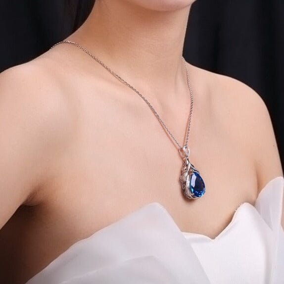 Romantic Water Drop Aquamarine Pendant Necklace - 925 Sterling SilverNecklace