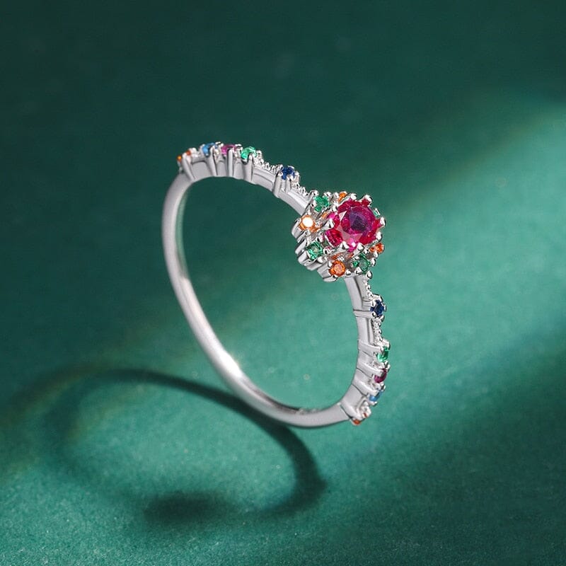 Creative Rainbow Series Ruby Emerald Oval Small Diamond RingRing