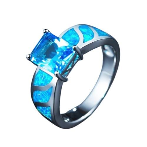 Blue Fire Opal Rectangle Ring