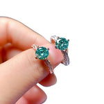 Luxury 1 Carat Silver/Rose Gold Color Created Blue Green Moissanite Stone Resizable Ring